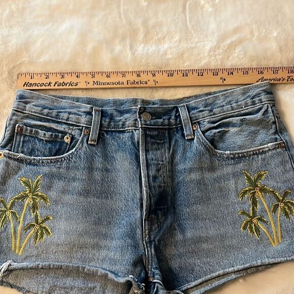 Levi's Denim Jean Shorts Palm Trees Button Fly Size 31 - Picture 7 of 12